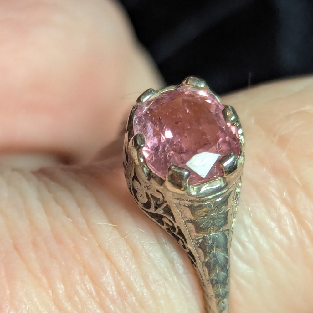 Peachy Pink Tourmaline GemStone Antique Platinum  Ring